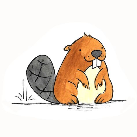 Cartoon Beaver Cute, Beaver Illustration Drawing, Beaver Cartoon Drawing, How To Draw A Beaver, Beaver Drawing Simple, Cute Beaver Illustration, Beaver Character Design, Cute Beaver Drawing, Beaver Drawing Cute