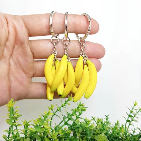 Polymer Clay Handbag Charm Bag Charm Banana Keychain Yellow - Etsy Polymer Keychain, Banana Keychain, Polymer Clay Fruit, Food Keychain, Clay Fruit, Hoop Earrings Diy, Bff Stuff, Balloon Earrings, Food Necklace