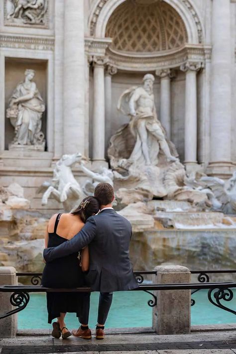 Couple admiring the view. Trevi fountain. Rome, Italy Photoshoot In Rome, Trevi Fountain Rome, The Trevi Fountain, Travel Photoshoot, Couple Session, Trevi Fountain, Surprise Proposal, Couple Photoshoot, Rome Italy