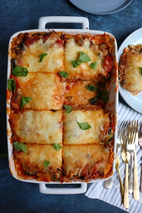 Roasted Zucchini Eggplant Lasagna • Hip Foodie Mom Zucchini And Eggplant Recipes, Eggplant And Zucchini Recipes, Onepan Recipe, Rice Lasagna, Eggplant Lasagne, Keto Lasagne, Best Vegetarian Lasagna, Lasagna Zucchini, Zucchini And Eggplant