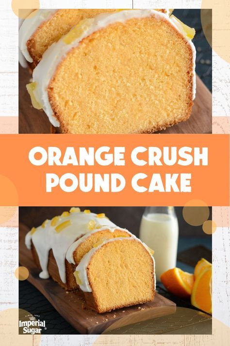 You'll have a crush on this pound cake after you taste it! Orange soda makes this cake's flavor sing. This cake can be made with any type of soft drink - just stay away from the diet sodas. For more breakfast and brunch recipes and ideas visit ImperialSugar.com and pin your favorites! Made this recipe? Show us! #imeprialsugar #easypoundcake #breakfastideas #brunchideas Orange Crush Cake, Orange Pound Cake Recipe, Orange Pound Cake, Soda Cake, Citrus Recipes, Homemade Dessert, Pound Cake Recipe, Orange Soda, Best Cake Recipes