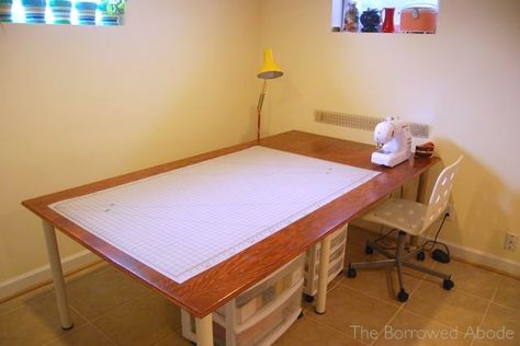 Here’s how I easily built a large sewing table to enable me to more efficiently create certain products for… Sewing Table Ideas, Folding Sewing Table, Sewing Craft Table, Craftroom Storage, Quilting Table, Sewing Tables, Sewing Corner, Diy Sewing Table, Sewing Desk