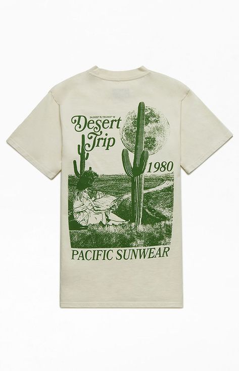 Pacific Sunwear Desert Trip T-Shirt Single Color Shirt Design, National Park T Shirt, Rodeo T Shirt Designs, Relaxed Fit T-shirt With Back Print For Summer, Screen Print T-shirt For Summer Outdoor, Summer Outdoor Screen Print T-shirt, Outdoor Summer T-shirt With Screen Print, Summer Outdoor T-shirt With Front Print, Summer Graphic Tee With Back Print