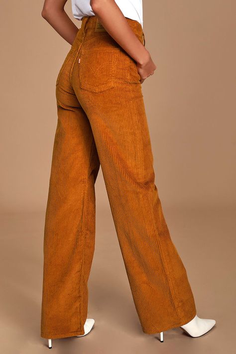 Touch Logo, Corduroy Pants Outfit, Wide Wale Corduroy, Levi's Ribcage, Orange Jeans, 70 Fashion, Happy Dresses, Corduroy Pant, 70s Inspired Fashion