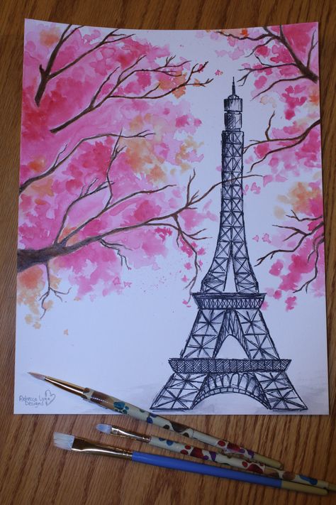 Paris in Spring (Watercolor Painting) How To Draw Paris, Places Drawing, Paris Drawing Ideas, Spring Drawing Ideas Easy, Painting Ideas Paris, Paris Painting Ideas, Paris Art Drawings, Spring Drawings Ideas Art Pencil, Drawing Paris