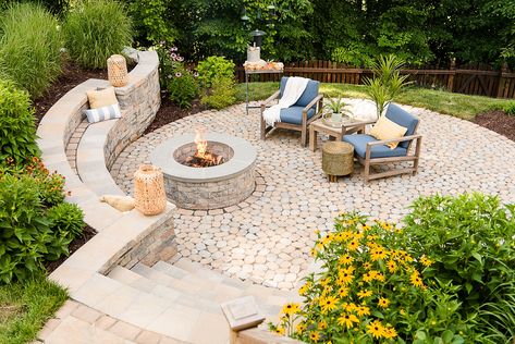 Mechanicsville Hillside Makeover - Transitional - Patio - Richmond - by Outdoor Dreams | Houzz Low Maintenance Yard, Wall Fires, Backyard Paradise, Low Maintenance Garden, Fire Pit Patio, Backyard Inspo, Small Patio, Outdoor Living Areas, Outdoor Fire