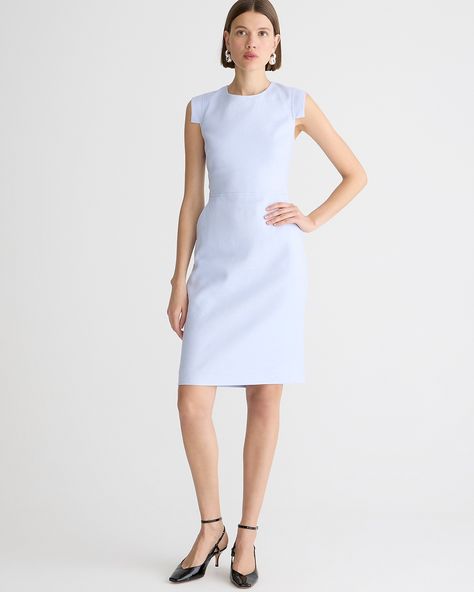 J.Crew: Resume Dress In Stretch Linen Blend For Women Linen Sheath Dress, Light Blue Dress, Suit For Women, Summer Work Outfits, Linen Suit, Jcrew Women, White Collar, Linen Dress, Blue Dress