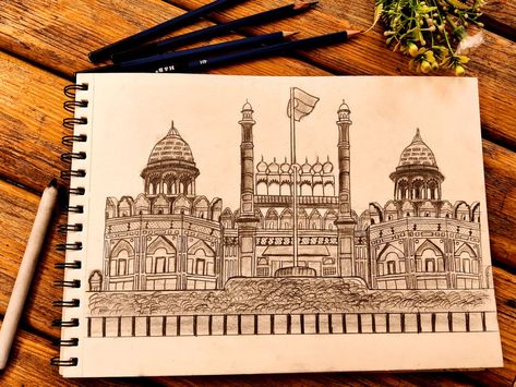 Fort Sketch, Sketch Images, Drawing Scenery, Agra Fort, Red Fort, Pencil Sketch Images, Art Pen, Art Pens, Hand Art Drawing