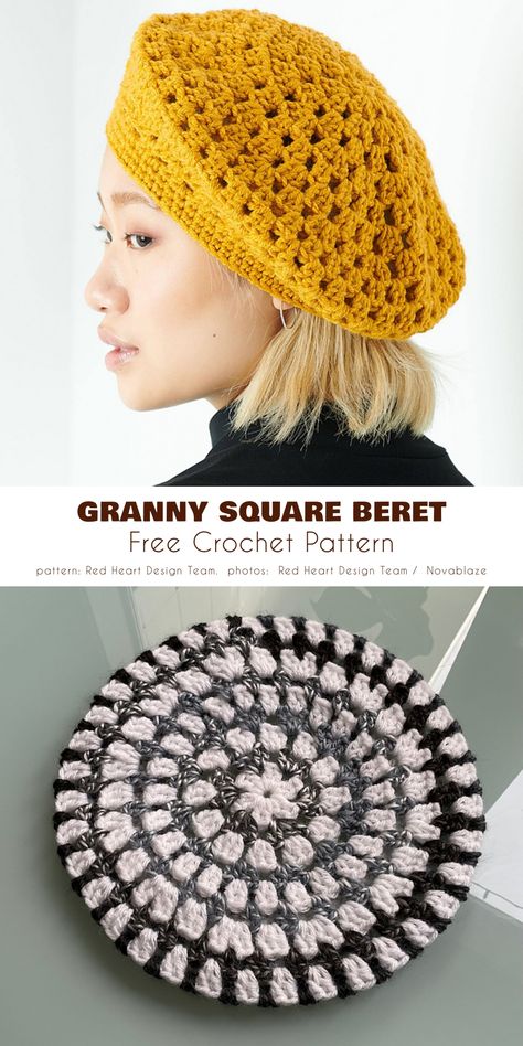 Granny square beret free crochet pattern. Granny Square Beret Pattern, Crochet Granny Square Beret, Crochet Beret Pattern Free Womens, Granny Square Beret, Crocheted Beret, Granny Square Beanie Pattern, Crochet Beret Hat Free Pattern, Crochet Tam, Crochet Granny Hat