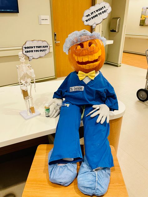 Pumpkin Carving Nurse Ideas, Pumpkin Decorating Ideas For Doctors Office, Pumpkin Winning Contest, Healthcare Pumpkin Carving, Healthcare Halloween Decorations, Old Lady Pumpkin Ideas, Dermatology Pumpkin Decorating, Radiology Pumpkin Ideas, Doctor Pumpkin Decorating