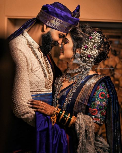 So, if you are having an intimate Maharashtrian wedding just like this couple, then we suggest you bookmark these latest Marathi couple portraits that are fresh, cute and adorable to get clicked for your wedding album. #shaadisaga #indianwedding #couplephotoshoot #couplephotography #couplephotoshootposes #couplephotoshootromantic #couplephotoshootideas #couplephotoshootoutfits #couplephotoshootwinter #couplephotoshootoutdoor #couplephotoshootcreative #couplephotoshootfun #couplephotographyideas Marathi Photoshoot, Marathi Couple, Marathi Culture, Wedding Dressing, Marathi Bride, Marathi Wedding, Indian Wedding Poses, Bridal Hairdo, Indian Wedding Photography Couples