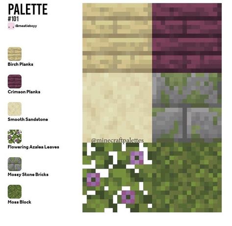 Spruce Block Pallet Minecraft, Minecraft Birch Palette, Minecraft Color Schemes, Minecraft Blocks Palette, Minecraft Pallet Ideas, Minecraft Colour Palette, Color Palette Minecraft, Minecraft Color Palette, Minecraft Palettes