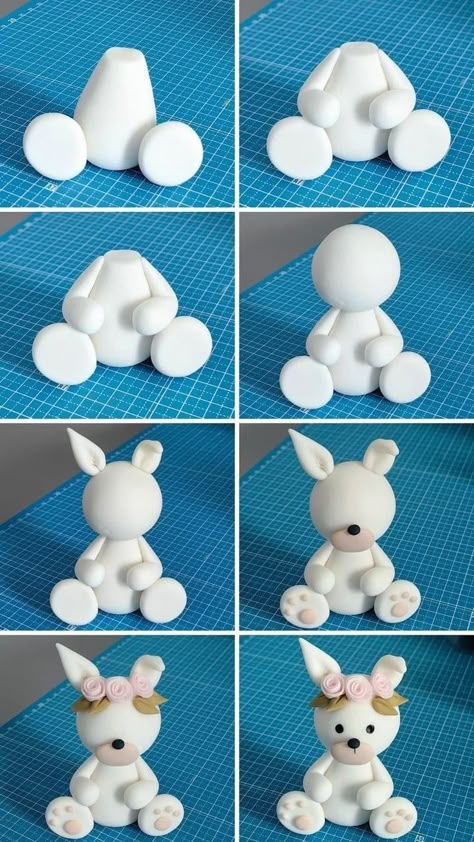 How To Make Fondant Figures, Polymer Clay Templates, Bunny Fondant, Fondant Rabbit, Easter Bunny Cake Topper, Printable Cake Toppers, Bunny Cake Topper, Fondant Techniques, Cake Decorating Courses