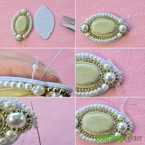 Wanna try embroidery brooch? If yes, today’s Pandahall original project on how to make delicate pearl embroidery brooch for women is a good choice for you! Bead Brooch Tutorial, Brooch Making, Diy Pearl Necklace, Embroidery Brooch, Beaded Brooches, Pearl Embroidery, Brooch Diy, Pearls Diy, Bead Embroidery Patterns