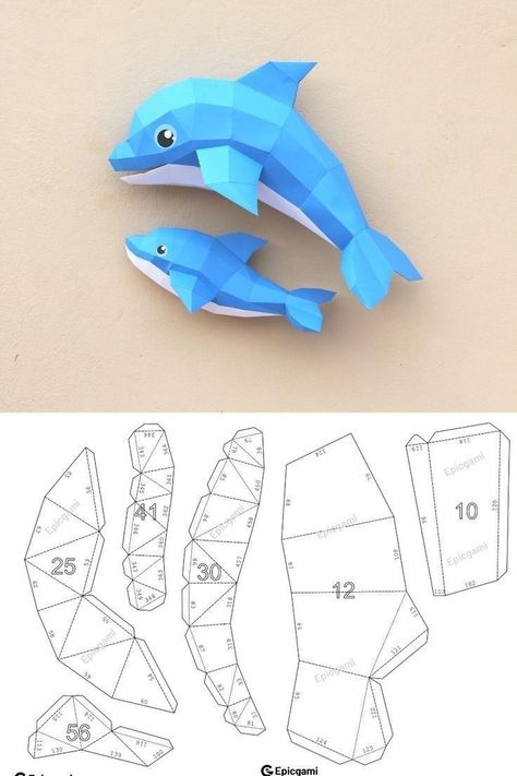 Origami Dolphin, Paper Craft Template, Baby Dolphin, Free Printable Crafts, Origami Decoration, Idee Cricut, Origami Patterns, 3d Paper Art, Instruções Origami