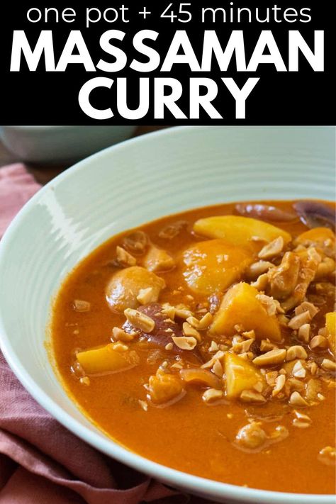 Indulge in the aromatic flavors of homemade Massaman Chicken Curry with this easy-to-follow recipe. This rich and creamy curry is a perfect balance of sweet, savory, and nutty notes, creating a comforting and satisfying meal for any night of the week. Treat yourself to the warmth of Thai spices as you savor tender chicken simmered in a luscious coconut milk-based sauce. Massaman Curry Chicken Thai, Chicken Curry Recipe No Coconut Milk, Easy Chicken Curry Recipe Coconut Milk, Jamaican Curry Chicken With Coconut Milk, Chicken Massaman Curry, Eat Thai, Authentic Thai Food, Massaman Curry, Healthy Vegetarian Dinner