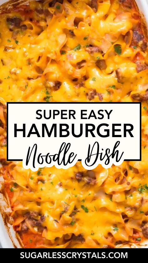 This Hamburger Noodle Casserole with cheesy topping is the ultimate weeknight dinner recipe that's both scrumptious and simple! Your family will love this ground beef recipe that's packed with hamburger noodles, cheese, and delicious seasonings. Get ready for dinner time success Hamburger Noodle Recipes, Hamburger And Noodle Recipes, Hamburger Noodle Casserole Recipes, Hamburger Noodles, Hamburger Casserole Recipes, Hamburger Noodle Casserole, Hamburg Recipes, Hamburger Casseroles, Homemade Pasta Salad