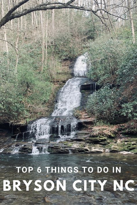 Ahhh, Bryson City NC. This is one of my favorite places in the world (and my hometown). Bryson City is a small town filled with the sound of train whistles and surrounded by mountains. In the summer, outdoor adventurers flock to the area to go hiking, white water rafting, river tubing, and kayaking. In the winter, families visit to ride the magical Polar Express. There is something for everyone to do in this small town of 1400 people! Keep reading to learn the top 6 things to do in Bryson City! What To Do In Bryson City Nc, Things To Do In Bryson City Nc, Nc Mountain Vacation, Bryson City North Carolina Things To Do, Bryson City North Carolina, Train Whistles, Smokey Mountains Vacation, River Tubing, Mountains Vacation