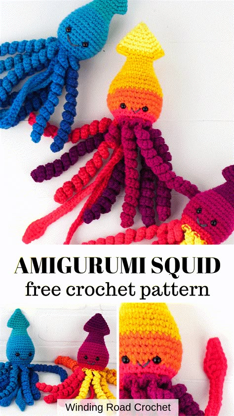 This preemie crochet squid pattern works up fast and is just adorable. Free crochet pattern for an amigurumi squid by Winding Road Crochet. #squid #crochetsquid #amigurumi #preemiecrochet Crochet Squid Pattern, Bunny Lovey Crochet Pattern, Squid Pattern, Crochet Squid, Winding Road Crochet, Lovey Crochet Pattern, Bonnie The Bunny, Preemie Crochet, Crochet Pattern Bunny