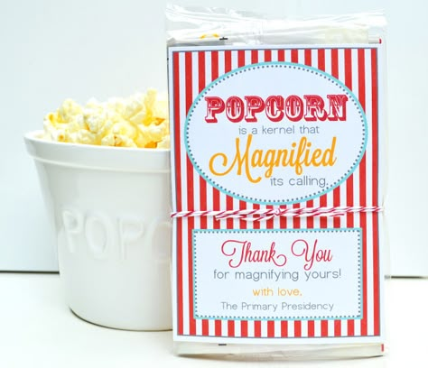 Craft Sew Create: "Magnified" Popcorn Primary Teacher Thank You Primary Teacher Gifts, Primary Teacher Appreciation, Popcorn Teacher Appreciation, Primary Teachers Gifts, Teacher Thank Yous, Primary Secretary, Primary Presidency, Thank You Ideas, Primary Singing Time