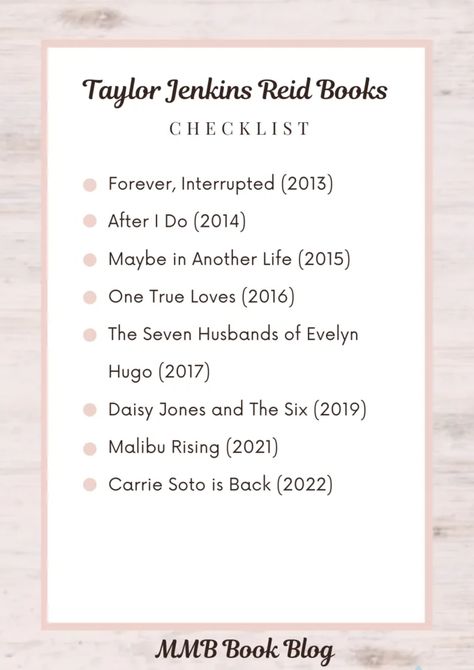 Taylor Jenkins Reid Books, Book Checklist, Taylor Jenkins Reid, Book Reading Journal, Tbr List, Bookstagram Inspiration, Reading Tracker, Recommended Books To Read, Book Challenge