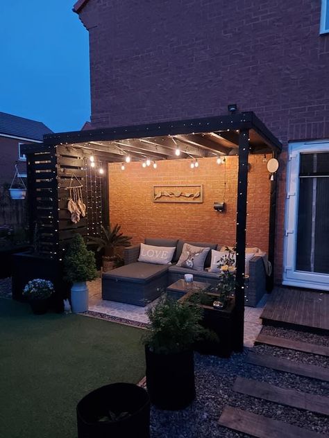 Fire Pit Pergola Outdoor Spaces, Gazebo Ideas Small Backyard, Slabbed Garden Ideas, Small Backyard Gazebo Ideas, Small Gazebo Ideas Backyards, Small Backyard Oasis On A Budget, Backyard Hangout Ideas, Outdoor Oasis Patio, Patio Oasis Ideas