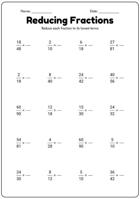 Simplifying Fractions Worksheets Grade 6 Reduce Fractions To Lowest Terms, Reducing Fractions Worksheet, Simplifying Fractions Worksheet, Fractions Worksheets Grade 6, Grade 6 Worksheets, Fractions Worksheets Grade 4, Fractions Worksheets Grade 5, Simplify Fractions, Free Fraction Worksheets