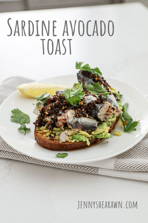 Sardine Avocado Toast Sardines On Toast Recipe, Sardine Toast, Tinned Fish, Chili Crisp, Smashed Avocado, Breakfast Choices, Mashed Avocado, Whole Wheat Bread, Wheat Bread