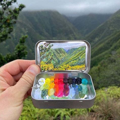 Colorado Aesthetic, Tiny Landscape, Altoids Tins, Mint Tins, Miniature Paintings, Oil Painting Techniques, Photo Grid, Realism Painting, Eye Painting