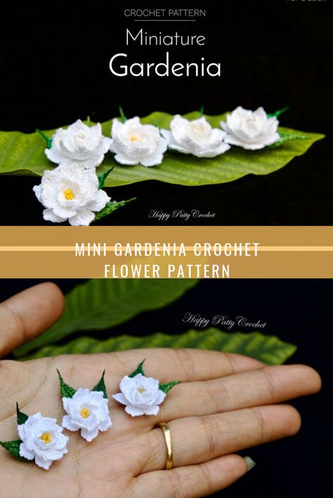 Mini Gardenia Crochet Flower Pattern #crochetpattern #gardeniacrochetpattern #flowercrochetpattern #crochetarcade #crochet #crochetpattern #crochettehniques #diy #crafts Affiliate Link Crochet Gardenia, Crochet Rose Patterns, Crochet Flower Pattern, Gardenia Flower, Crochet Rose Pattern, Rose Patterns, Crochet Brooch, Confection Au Crochet, Crochet Plant