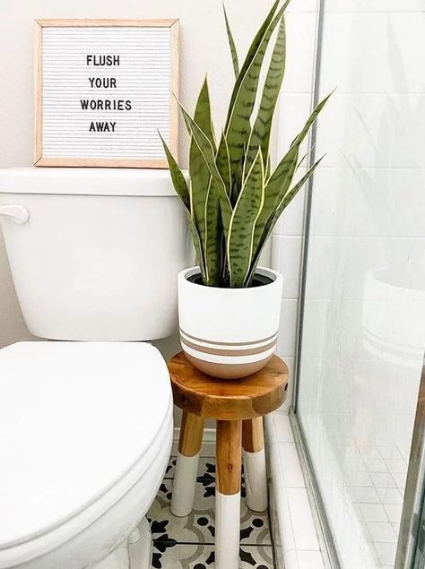 Bathroom Plants Decor, Fake Plants Decor, Bathroom Plants, Boho Bathroom, Bad Design, Small Bathroom Decor, Snake Plant, Decor Bathroom, Bathroom Makeover