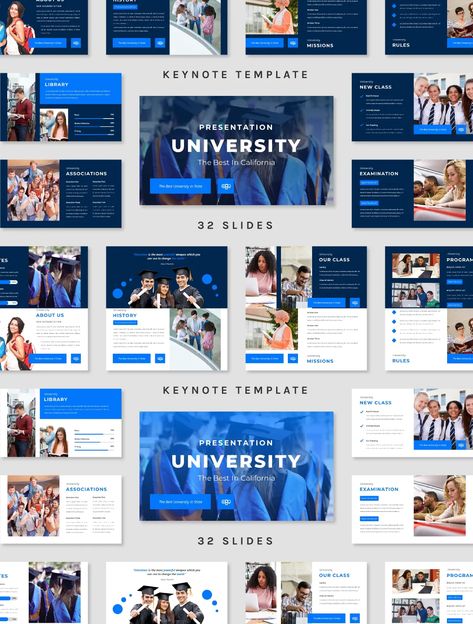 University - Keynote Presentation Template - 32 slides Educational Branding, University Presentation, Presentation Layouts, Class Presentation, Powerpoint Ideas, Powerpoint Slide Designs, Presentation Design Layout, Project Presentation, Presentation Layout