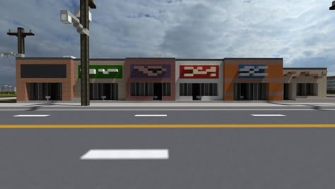 Row o' Shops | ECS Minecraft Project Minecraft Downtown Buildings, Minecraft Downtown, Minecraft Grocery Store, Minecraft Shops Building, Minecraft Stores, Minecraft Cities, City Minecraft, Minecraft Modern City, Minecraft Shops