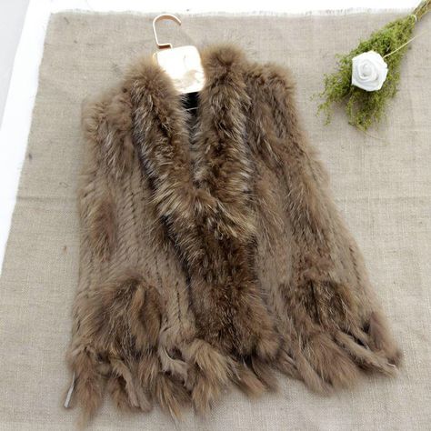 Knit Rabbit, Fur Vest Outfits, Rabbit Fur Vest, Fur Gilet, Fur Vest, Rabbit Fur, Fur Collar, Fur Collars, Winter Women