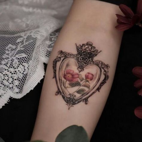 Victorian Aesthetic Tattoo, Victorian Jewelry Tattoo, Small Victorian Tattoo, Vintage Cameo Tattoo, Victorian Heart Tattoo, Renesance Tattoo, Victorian Hand Tattoo, Victorian Mirror Tattoo, Victorian Picture Frame Tattoo