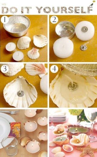 DIY seashell candles tutorial Diy Halloween Dekoration, Idee Babyshower, Diy Gifts For Mom, Shell Crafts Diy, בר מצווה, Diy Mothers Day Gifts, Easy Diy Gifts, Mother's Day Diy, Candles Crafts