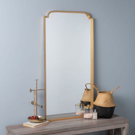 Cooper Classics Heidi Gold 48-Inch x 24-Inch Wall Mirror 41956 | Bellacor Leaning Floor Mirror, Modern Floor Mirrors, Reclaimed Wood Floors, Gold Framed Mirror, Oversized Furniture, Gold Mirror Wall, Lulu And Georgia, Metal Floor, Modern Mirror