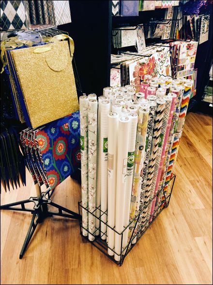 Wrapping Paper Display, Wrap Rolls, Oil Cloth, Retail Display, Indoor Outdoor Rugs, Retail Store, Gift Bags, Gift Wrap, Wrapping Paper