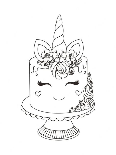 Descendants Coloring Pages, Cake Printable, Cake Coloring, Kitty Coloring, Unicorn Illustration, Kids Vector, Unicorn Colors, Coloring Pages For Boys, Cat Coloring Page