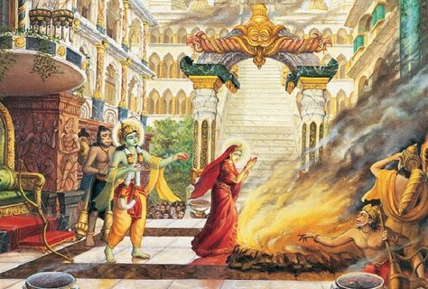 Reason why Lord Rama asked Sita to go through Agni Pariksha? Rama Image, Lord Rama Images, Lord Vishnu Wallpapers, Hinduism Art, Vedic Art, Shiva Art, Krishna Radha Painting, Fire Art, Radha Krishna Art