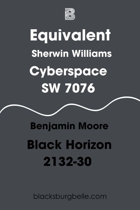 If you are more of a Benjamin Moore fan than into the Sherwin Williams paints and still love this shade, don’t worry! Sw Cyberspace, Sherwin Williams Cyberspace, The Undertones, Black Fox, Best Paint Colors, Spare Bedroom, Charcoal Black, Complementary Colors, Benjamin Moore