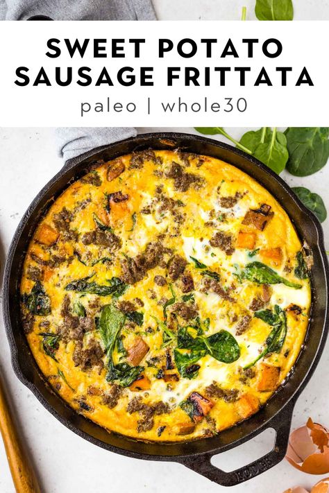 Whole 30 Frittata, Sweet Potatoes Breakfast, Breakfast Skillet Healthy, Paleo Frittata, Oven Baked Frittata, Sweet Potato Sausage, Fritata Recipe, Potatoes Breakfast, Potato Frittata Recipes