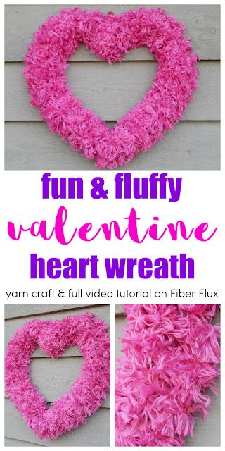 Heart Wreath Craft, Heart Wreath Tutorial, Diy Valentines Day Wreath, Valentine Wreath Diy, Simple Knitting, Craft Video, Diy Valentines Decorations, Yarn Wreath, Yarn Craft