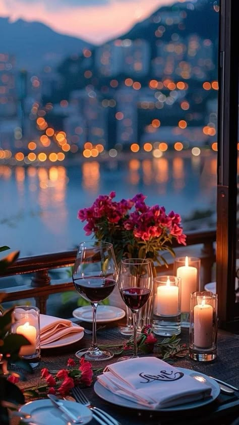 Romantic Dinner For Two Candlelight, Candle Light Dinner Ideas, Romantic Candle Dinner, Evening Vibes, Castlevania Wallpaper, Romantic Candle Light Dinner, Romantic Settings, Evening Pictures, Romantic Vibes