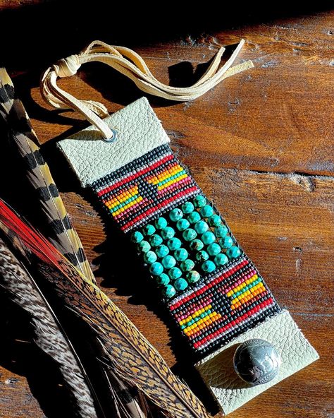 Featuring a cuff to show off the rich Southwestern color and traditional serape style! - Convenient and easy leather style clasp allows this piece to fit all wrist sizes. ** Cuff width = 2 inches * Hand loomed with glass seed beads * 6mm faceted turquoise (green/blue) * Buffalo nickel * 2 different types of leather (black or buckskin/tan) **Please select at checkout. Southwestern Colors, Loom Designs, Bead Loom Designs, Blue Buffalo, Buffalo Nickel, Seed Bead Patterns, Native American Beading, Loom Bracelets, Bead Loom