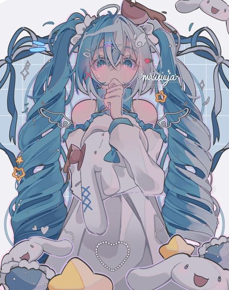 Hatsune Miku And Cinnamoroll, Miku And Cinnamoroll, Manga Drawing Tutorials, Blue Anime, Hello Kitty Pictures, 영감을 주는 캐릭터, Anime Character Drawing, Cute Art Styles, Kawaii Art