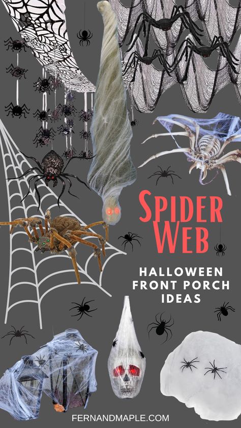 How to create a giant DIY Spider's Web Halloween Front Porch with tons of spiders to creep out trick-or-treaters this year! Get details and everything you need now at www.fernandmaple.com. Halloween Webbing Ideas, Diy Large Spider Web, Large Spiders, Faux Candles, Giant Spider, Spooky Spiders, Halloween Front Porch, Spider Webs, Halloween Spider Web