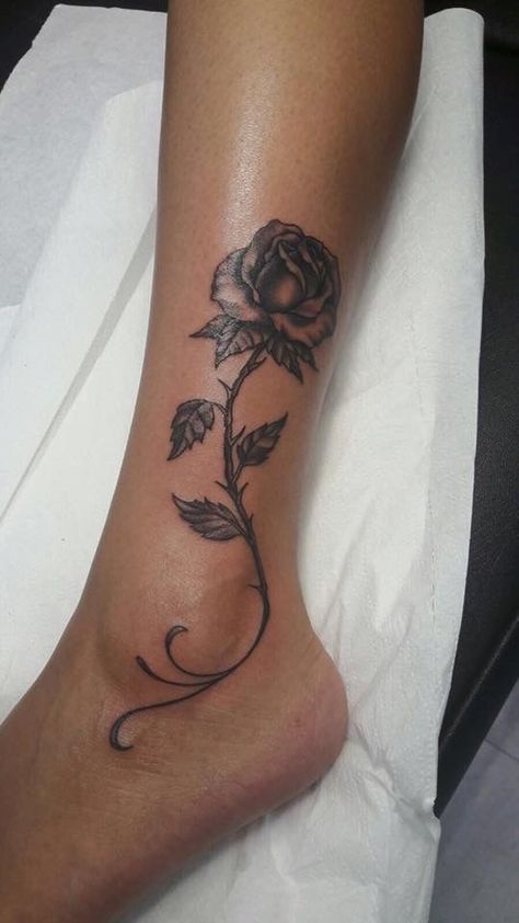 Rose On Leg Tattoo, Rose Calf Tattoos For Women, Rose Tattoo On Calf, Leg Rose Tattoo, Rose Tattoo On Leg, Rose Tattoo Ankle, Rose Tattoo On Foot, Rose Leg Tattoo, Rose Ankle Tattoo