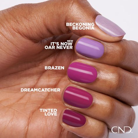 Available in CND Shellac and CND Vinylux. #CNDNautiNautical Cnd Shellac Nails Summer, Opi Shellac Colors, Cnd Shellac Pink Colors, Cnd Vinylux Colors, Cnd Vinylux Colors Swatch, Cnd Shellac Pink, Gel Shellac Nails, Cnd Purple Shellac Colors, Cnd Nail Polish