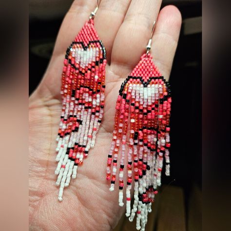 I Hand-Beaded These Lovely Sparkling Earrings Using Japanese Glass Miyuki Delica Beads. They Measure Approximately 3" In Length And .75" In Width Animal Fringe Earrings, Diamond Beaded Earrings, Brick Stitch Pendant, Seed Bead Patterns Earrings, Beaded Valentine Earrings, Fall Beaded Earrings, Halloween Earrings Beaded, American Quilts Patterns, Christmas Beading